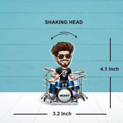 Personalized Drummer Boy Bobblehead Caricature, Custom with Photo Cartoon Face Cutout & Name Solar Powered Moving Head for Tabletop Decor Gift for Music Lover